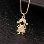New Fashion Pave Shiny Crystal Zircon Girls Boys Son Daughter Pendant Necklace For Female Male Chain Link Jewelry Accessories