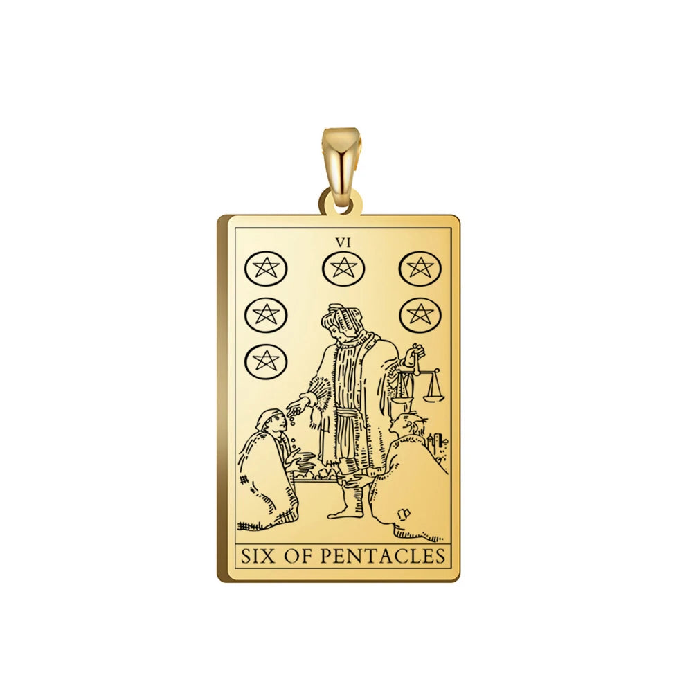 Dawapara Pentacles Tarot Card Pendant for Necklace Stainless Steel Golden Black Jewelry Accessories Charms Pendants