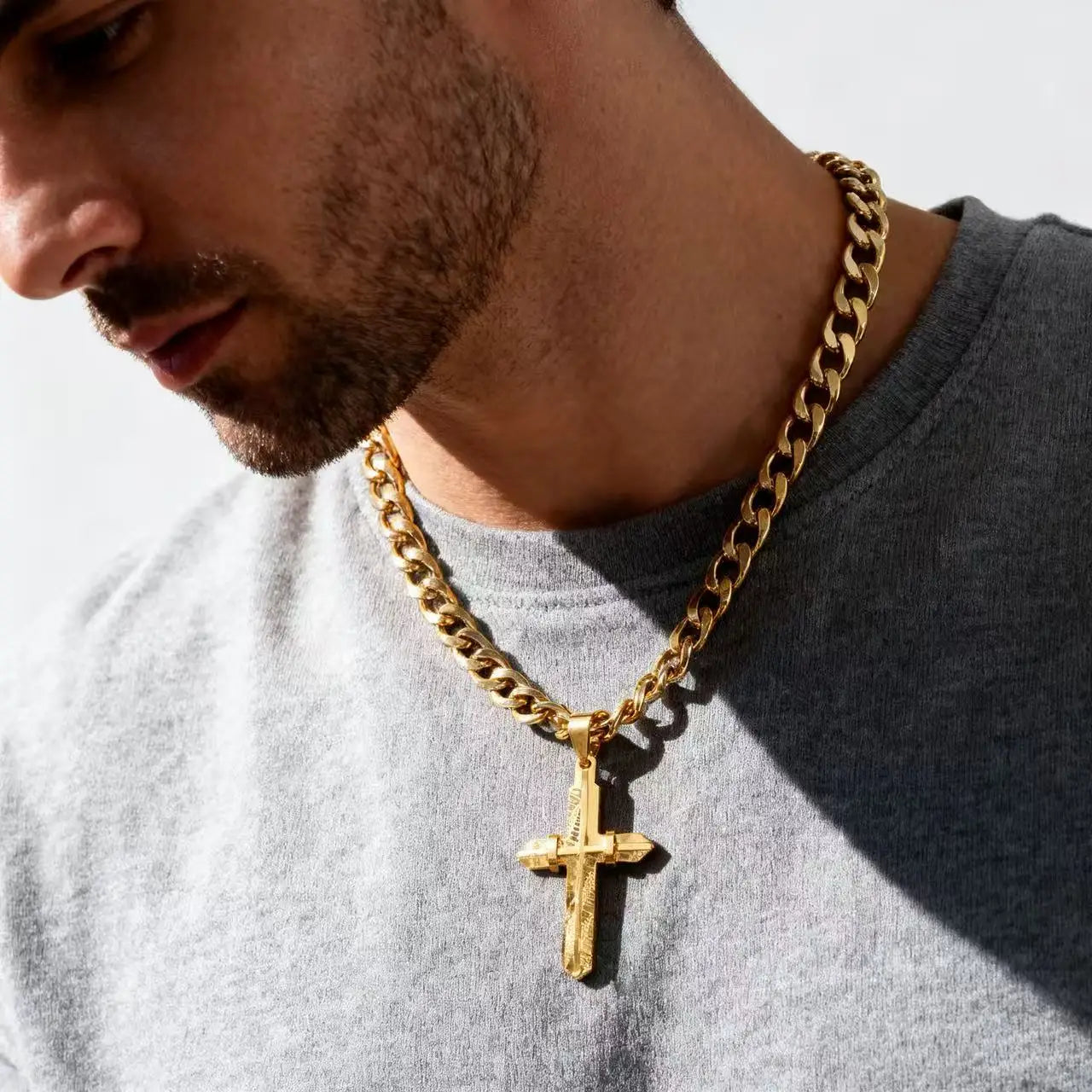 3D Cross Stainless Steel Pendant Necklace