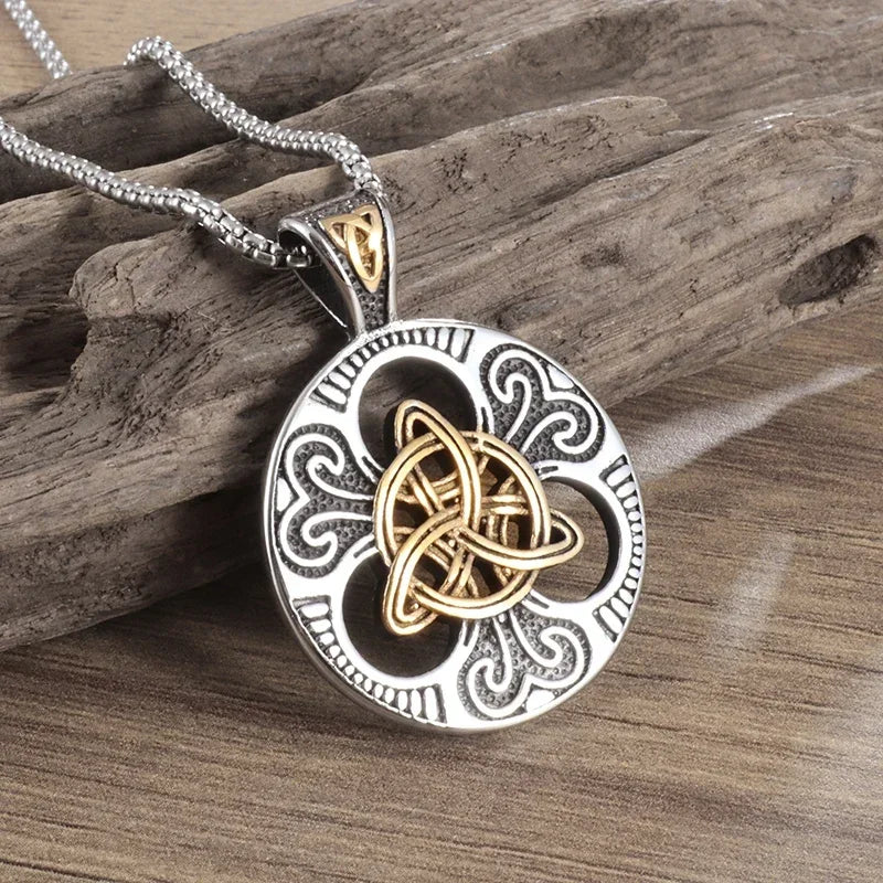 Witch Knot Necklace Celtic Knot Pendant Stainless Steel Amulet Triskelion Ankh Cross Pentagon Jewelry Birthday Gift for Women