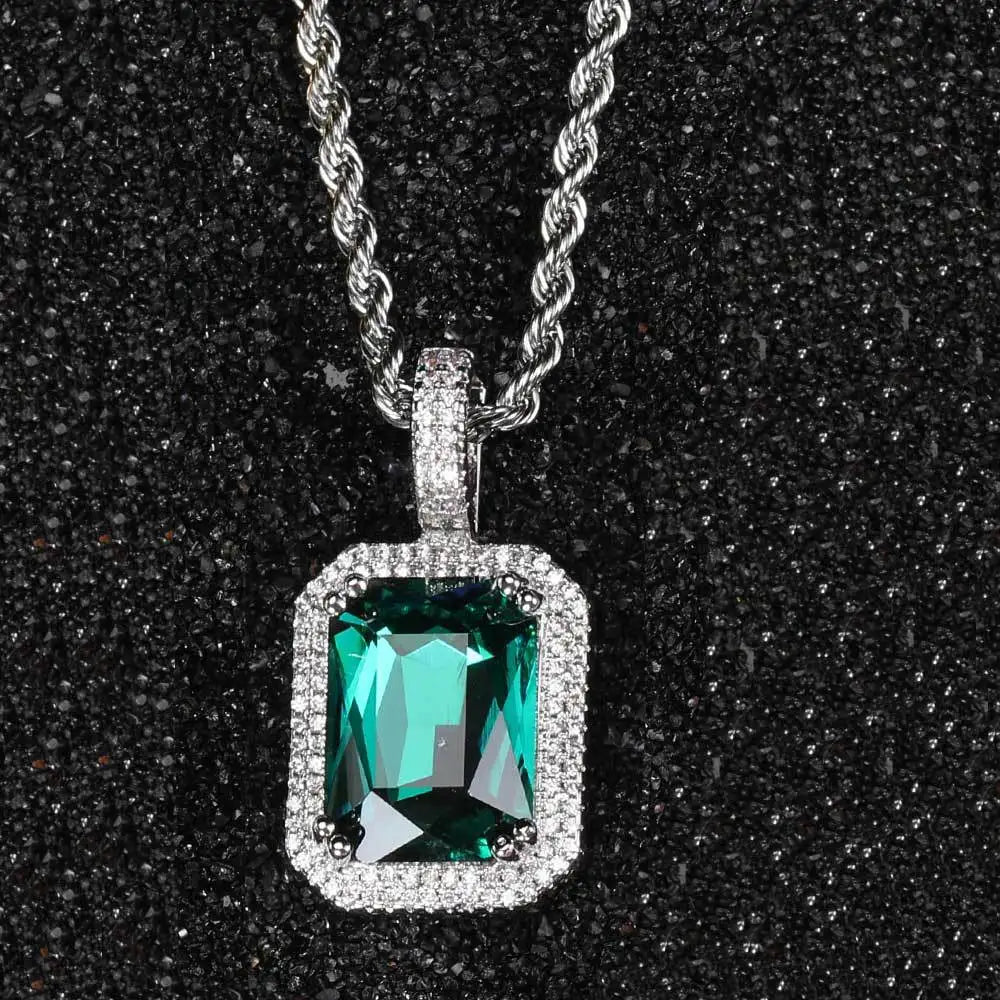 Iced Out Rope Pendant Necklace Stainless Steel