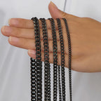 HIYEE 3mm/4mm/5mm/6mm/7mm/8mm Black Color Stainless Steel Cuban Link Chains Classic Men Boy Curb Chunky Necklace 14 to 30 Inches
