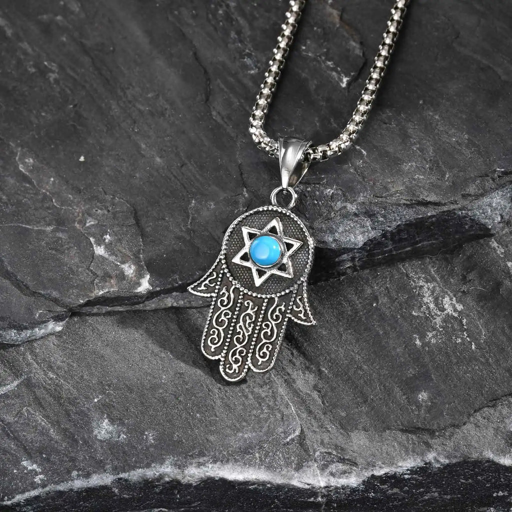 Turquoise Hexagram Pendant Necklace — Stainless Steel