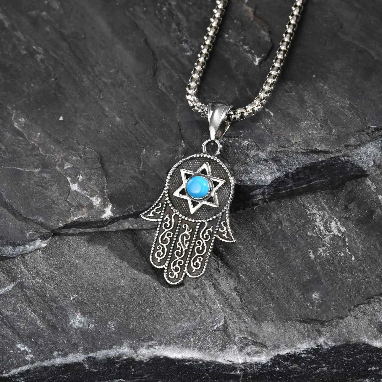 Turquoise Hexagram Pendant Necklace — Stainless Steel