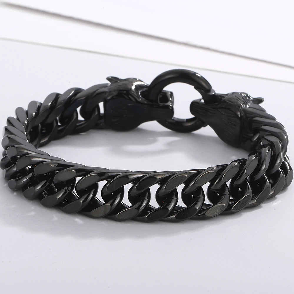 Gothic Wolf Head Stainless Steel Men's Bracelet 4 Color Available Unique Masculine Jewelry Gifts for Party