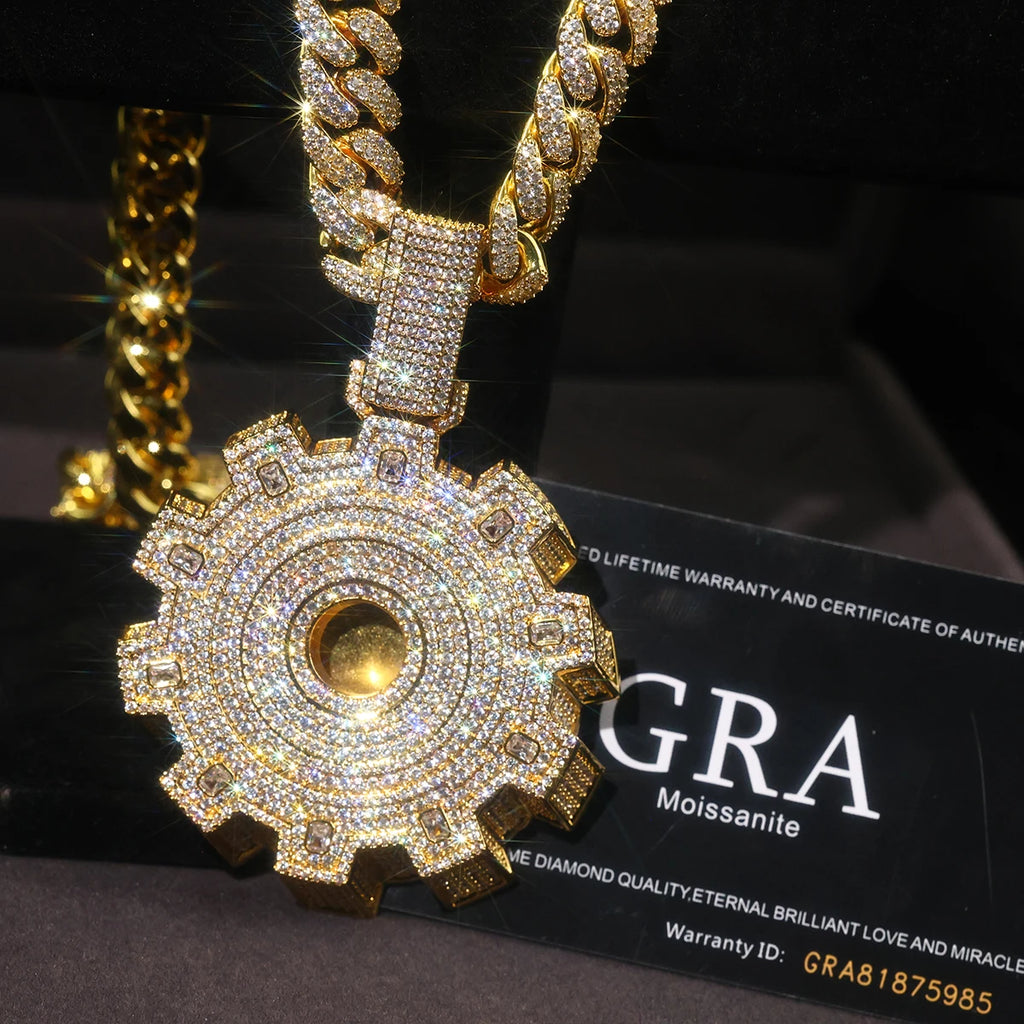 Gear Shaped Pendant Hip-hop Necklace Accessory Rapper Jewelry Street Party Music Festival Fine Jewelry Gifts for Men Boy Friends