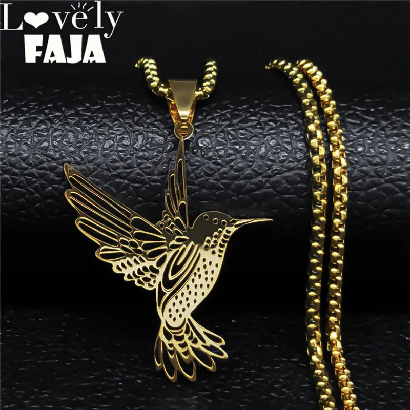 Hummingbird Gold Pendant Necklace — Stainless Steel