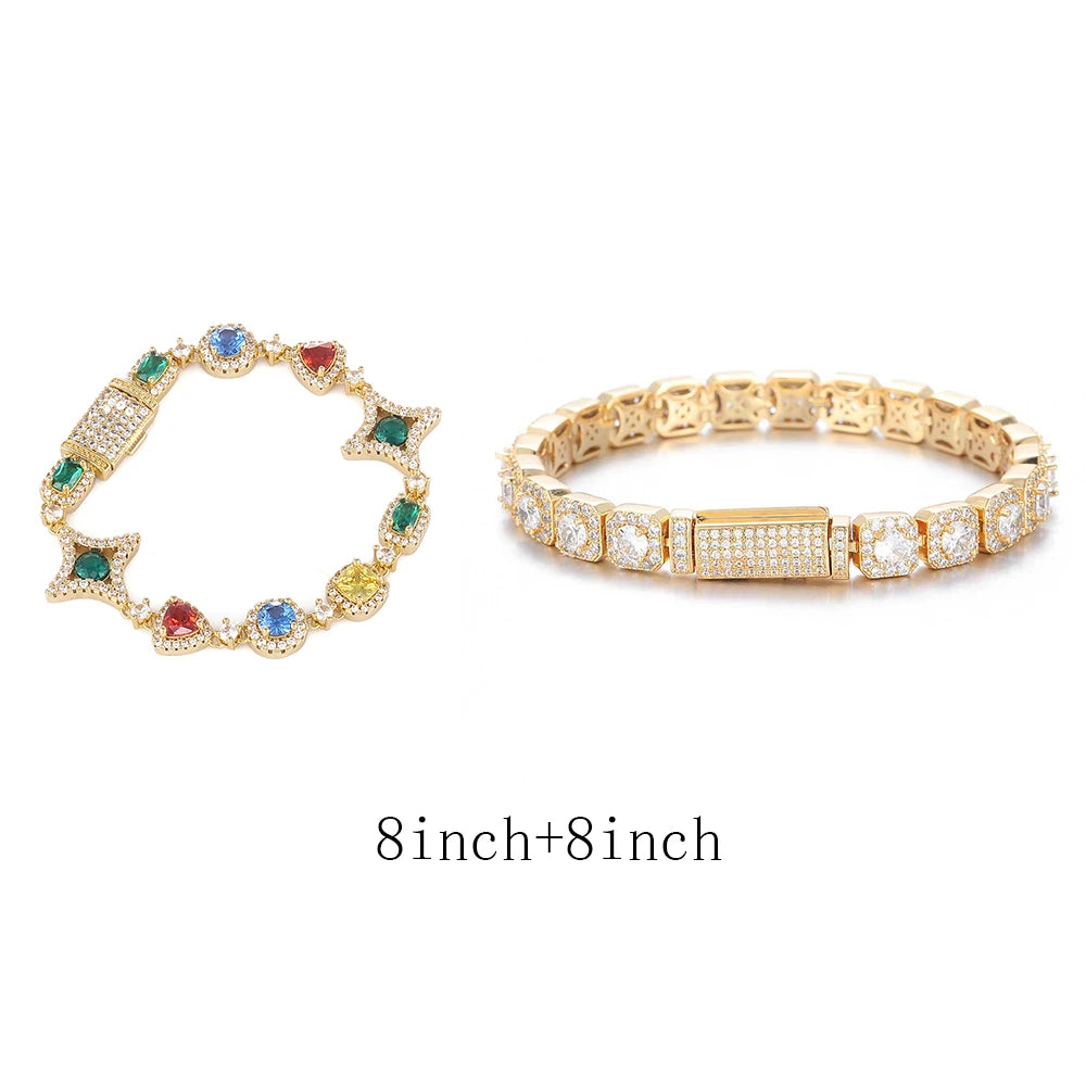 Star Tennis Bracelet Iced Out Colorful CZ