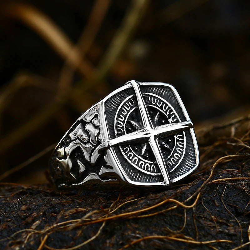 New Creative Stainless Steel Viking Warrior Double Axe Ring for Men Fashion Punk Hip Hop Party Jewelry