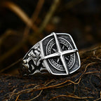 New Creative Stainless Steel Viking Warrior Double Axe Ring for Men Fashion Punk Hip Hop Party Jewelry