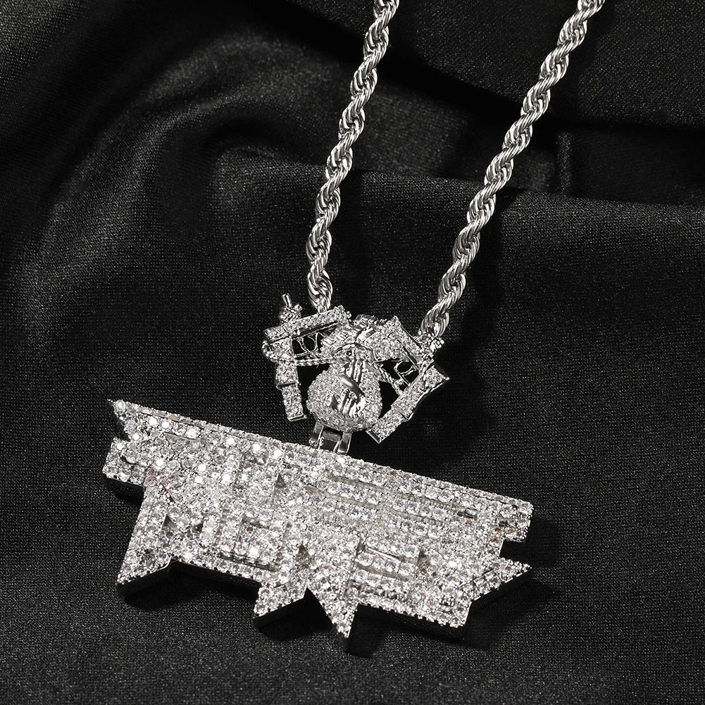 THE BLING KING Icy Street Money Pendant With Dollar Bag Guns Hook Mens Necklace 18K Gold Plated Iced Out 5A CZ Hip Hop Jewelry