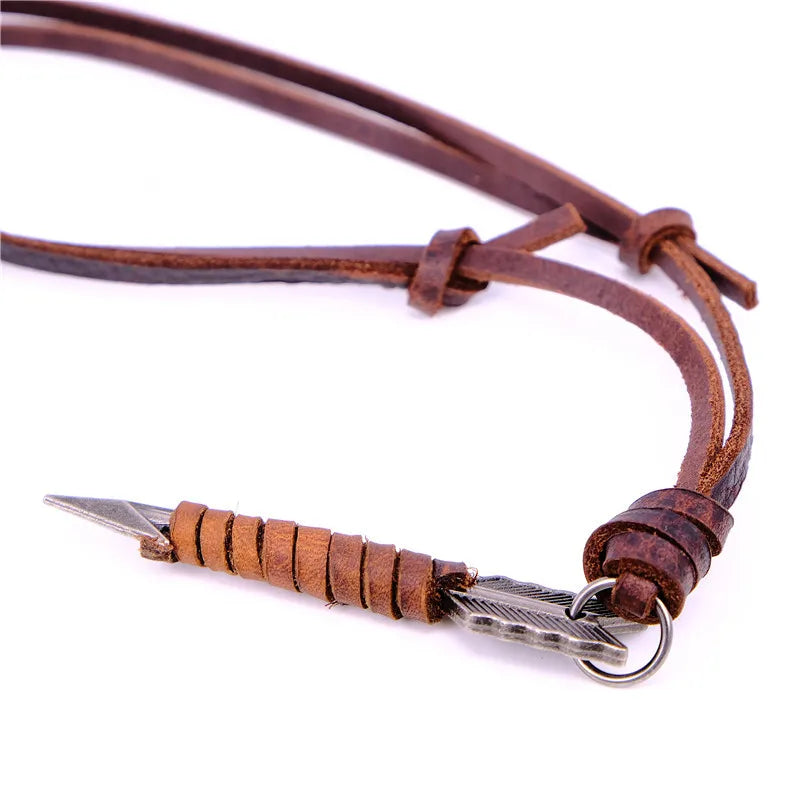Man Vintage Leather Arrow Pendant Necklace Rope Body Choker Chain Necklaces Men&Women Punk Jewlery Accessories