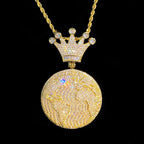 Aokaishen Iced Out Globe World Crown Bail Necklace Pendant for Men Real Gold Plated 5A Grade Hip Hop Jewelry