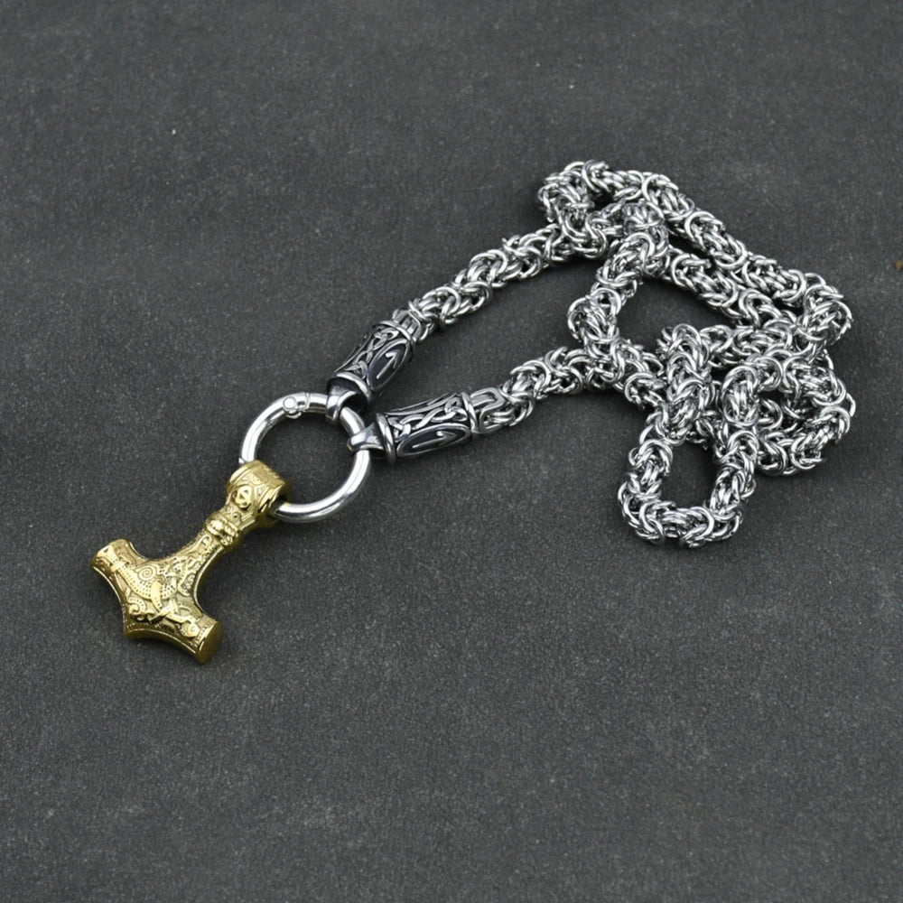 Viking amulet Jewelry Nordic viking rune with thor hammer pendant necklace with stainless steel -king chain