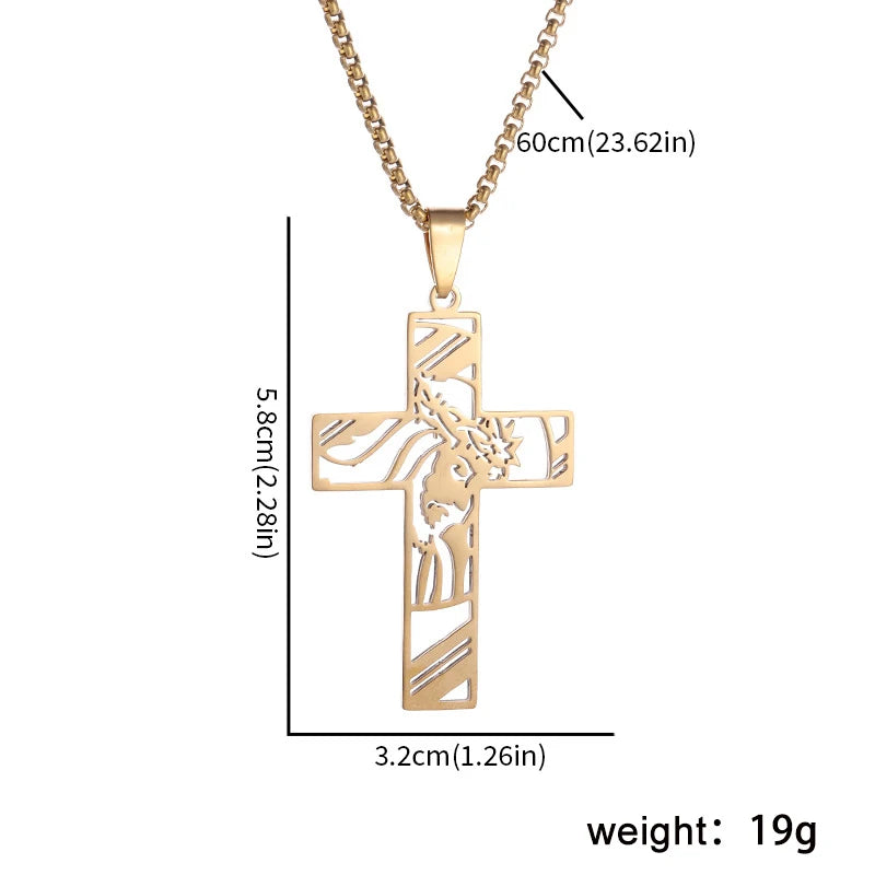 Gold Cross Jesus Pendant Necklace Minimal Box Chain