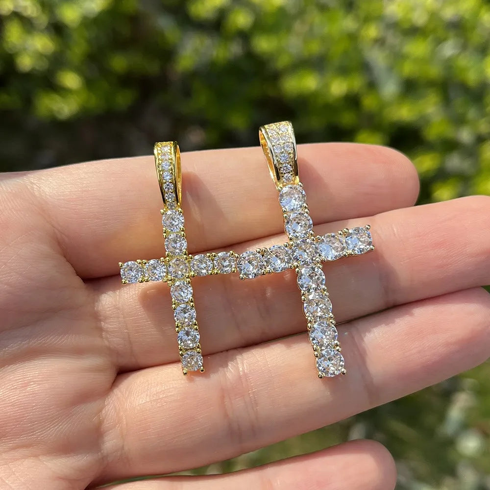 Gold Iced Out Cross Pendant Rope Cuban Chain