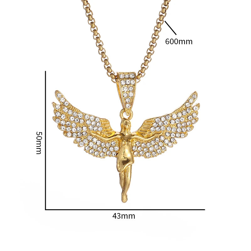Iced Out Angel Wings Pendant Necklace — Gold