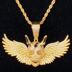 Aokaishen Iced Out Wing Skull Necklace Pendant for Men Real Gold Plated 5A Cubic Zirconia Hip Hop Jewelry