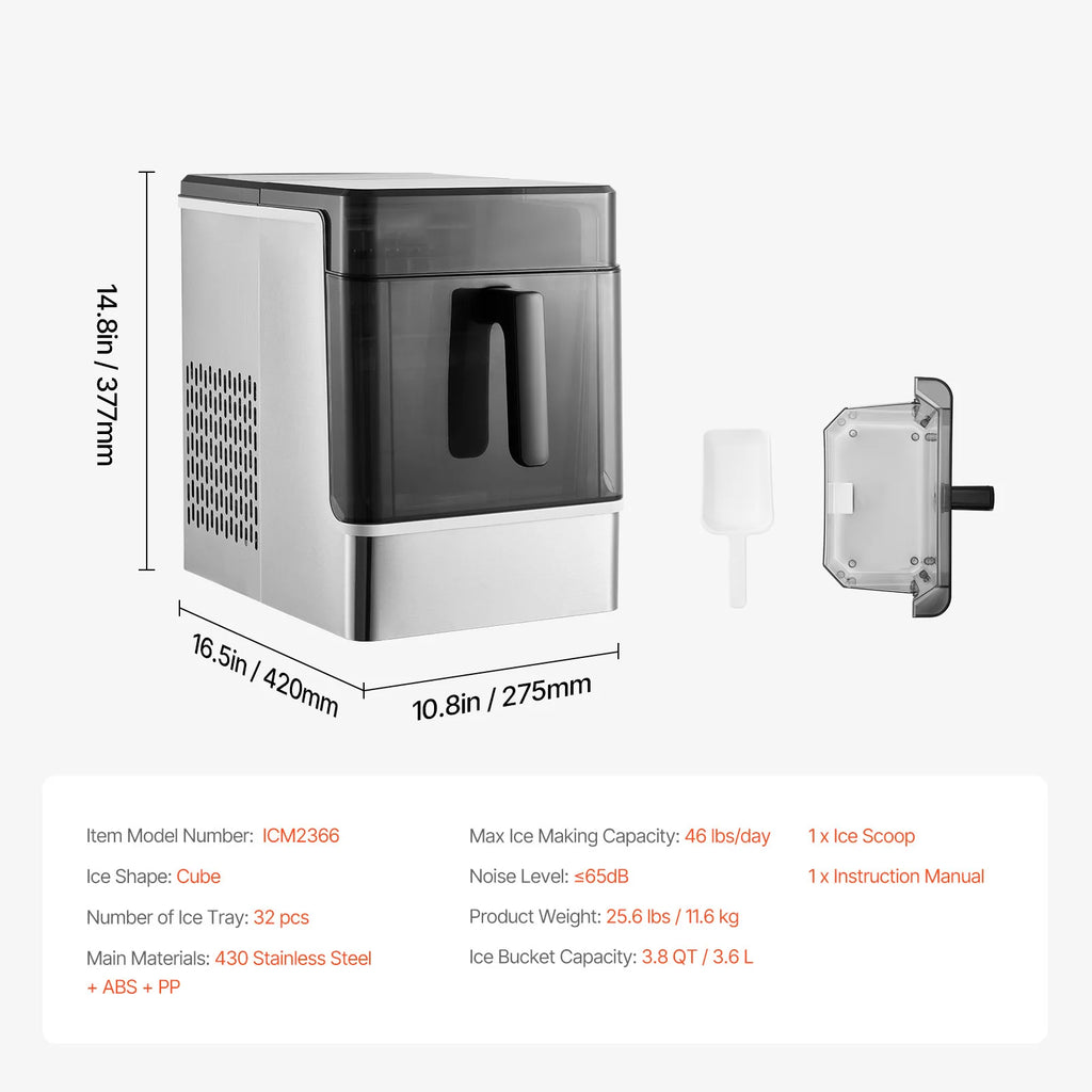 SucceBuy Countertop Ice Maker 24 Cubes Ready in 15 Mins Self-Cleaning Portable Ice Maker with Ice Scoop and Basket Ice