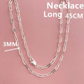 45-60cm 925 Sterling Silver 3mm Wide Paper Clip Necklace for Boys Girls Women Fine Jewelry Wedding Party