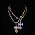 Cross Pendant Necklace Iced Out Multi-Color CZ