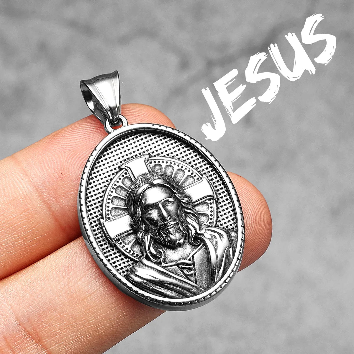 Cross Jesus Pendant Necklace — Stainless Steel