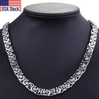11mm 316L Stainless Steel Flat Byzantine Link Necklace For Mens Boys Punk Hip Hop Silver Color Choker Necklaces KN05
