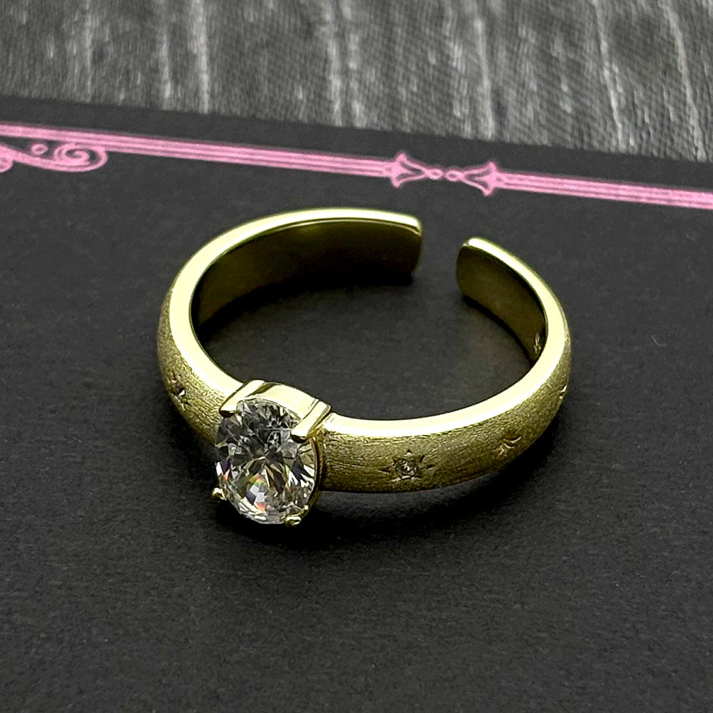 Two-Tone Ring Sterling Zircons Set Matte