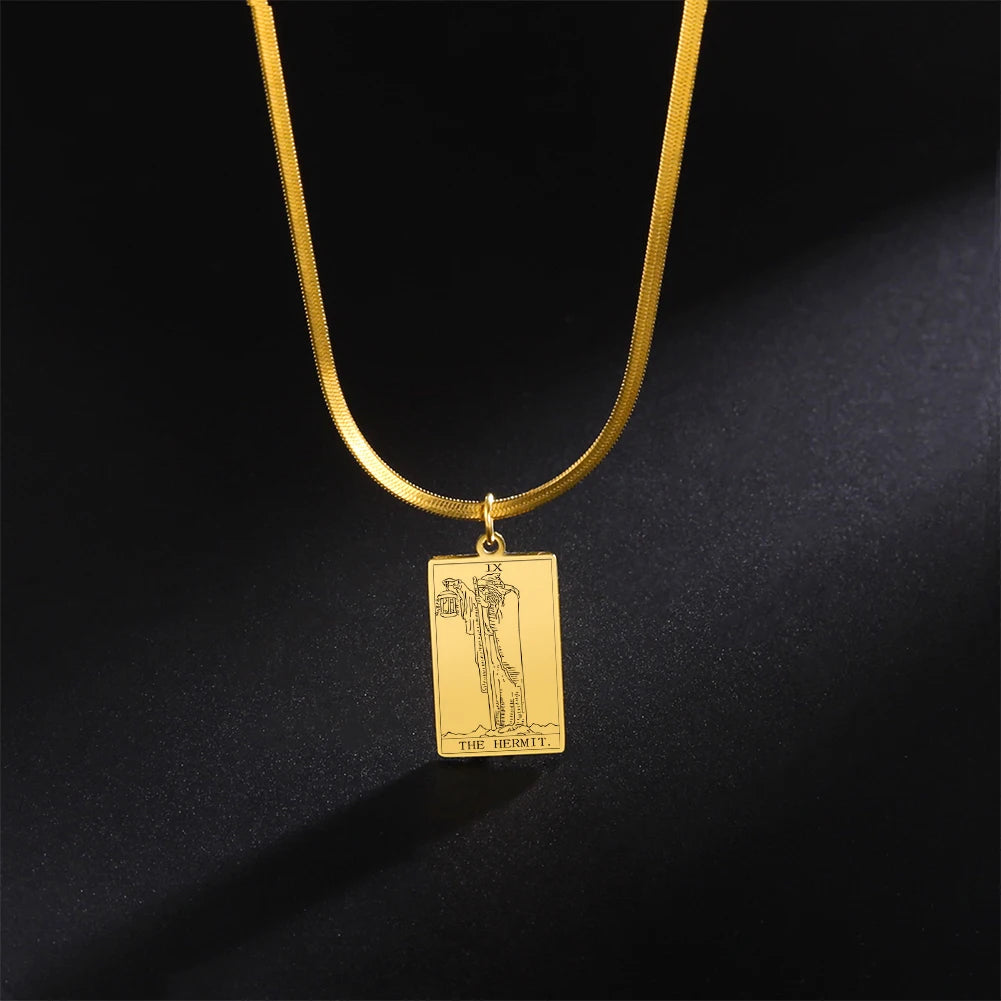 LIKGREAT Major Arcana Tarot Card Necklace Stainless Steel Snake Chain Necklace Vintage Amulet Moon/Sun/Star Tarot