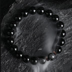 Dark Series Black Stone Bead Elastic Bracelet for Men Women