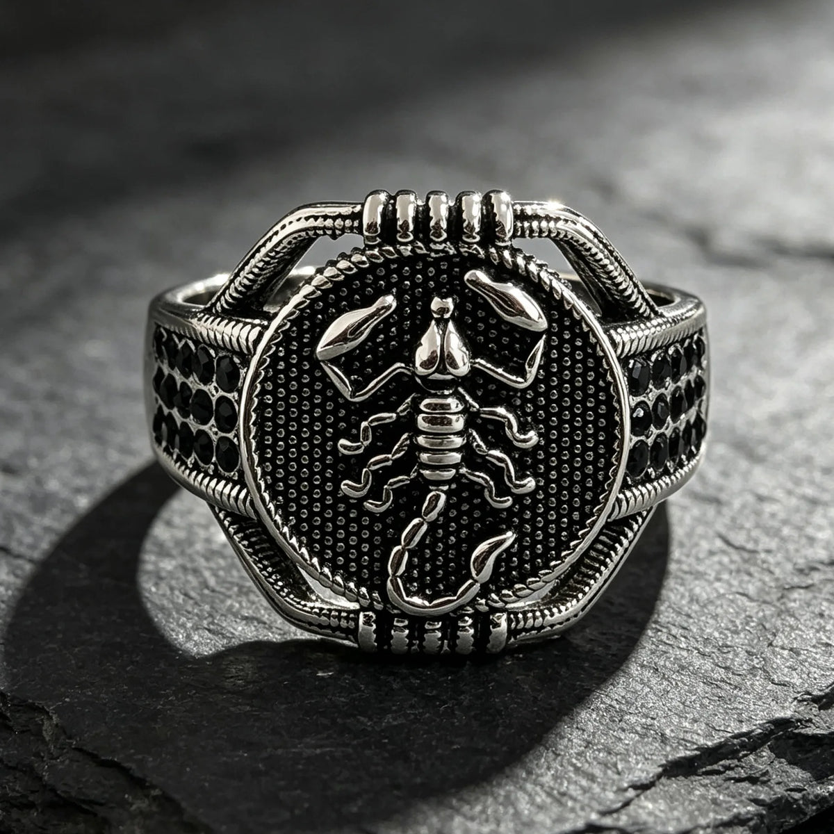 Gothic Scorpion Signet Ring — Scorpio Totem, Black-Tone