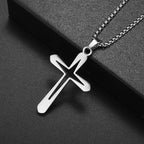 Vintage Christian Jesus Cross Stainless Steel Pendant Little Angel Prayer Necklace Men Women Faith Amulet Jewelry