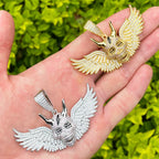 Aokaishen Iced Out Wing Skull Necklace Pendant for Men Real Gold Plated 5A Cubic Zirconia Hip Hop Jewelry