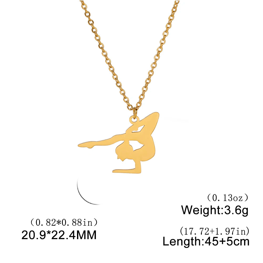 Unift Stainless Steel Sport Women Necklace Runner Rhythmic Gymnastics  Silhouette Pendant Fashion Birthday Jewelry Wholesale