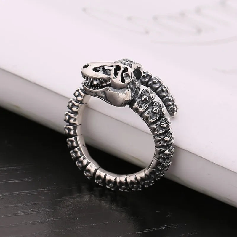 Buyee 925 Sterling Silver Dinosaur Bone Ring Bold Large Statement Ring for Men Women Fashion Unique Fine Fashion