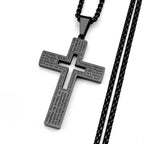 Lord’s Prayer Cross Pendant Necklace — Stainless Steel