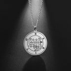LIKGREAT Stainless Steel Lesser Key of King Solomon Occult Sigil 72 Demon Medalion Necklace for Men Women Pagan