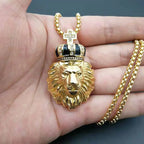 Lion Crown Cross Pendant Necklace — Stainless Steel
