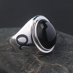 Black Agate Letter Ring — 925 Silver