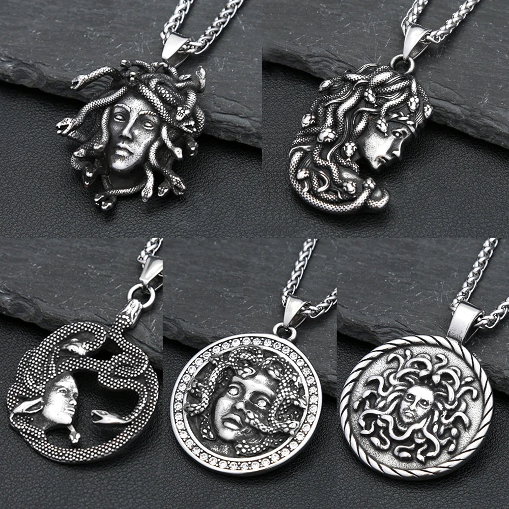 Classic Medusa Snake Pendant — Stainless Steel
