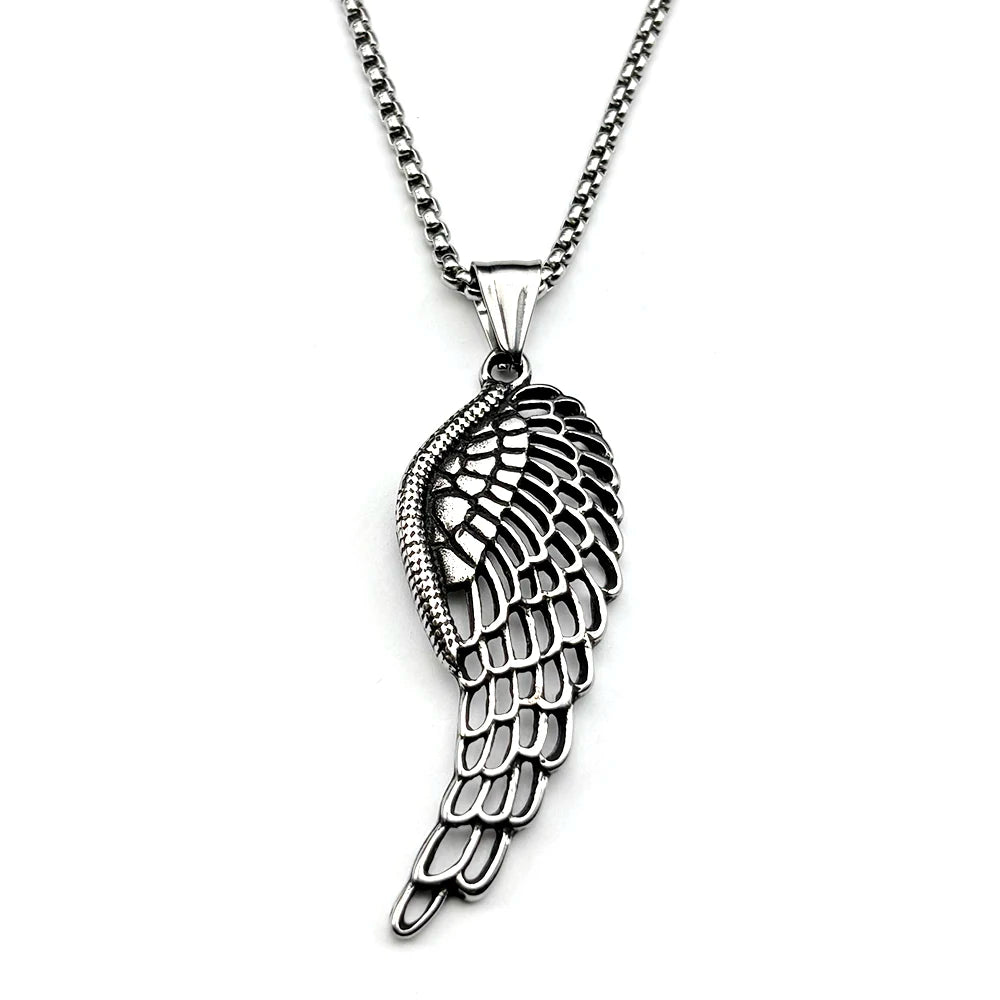 Simple Retor Angel Wing Chain For Women Men Stainless Steel Silver Color Grain Gothic Fashion Daily Wear Necklace