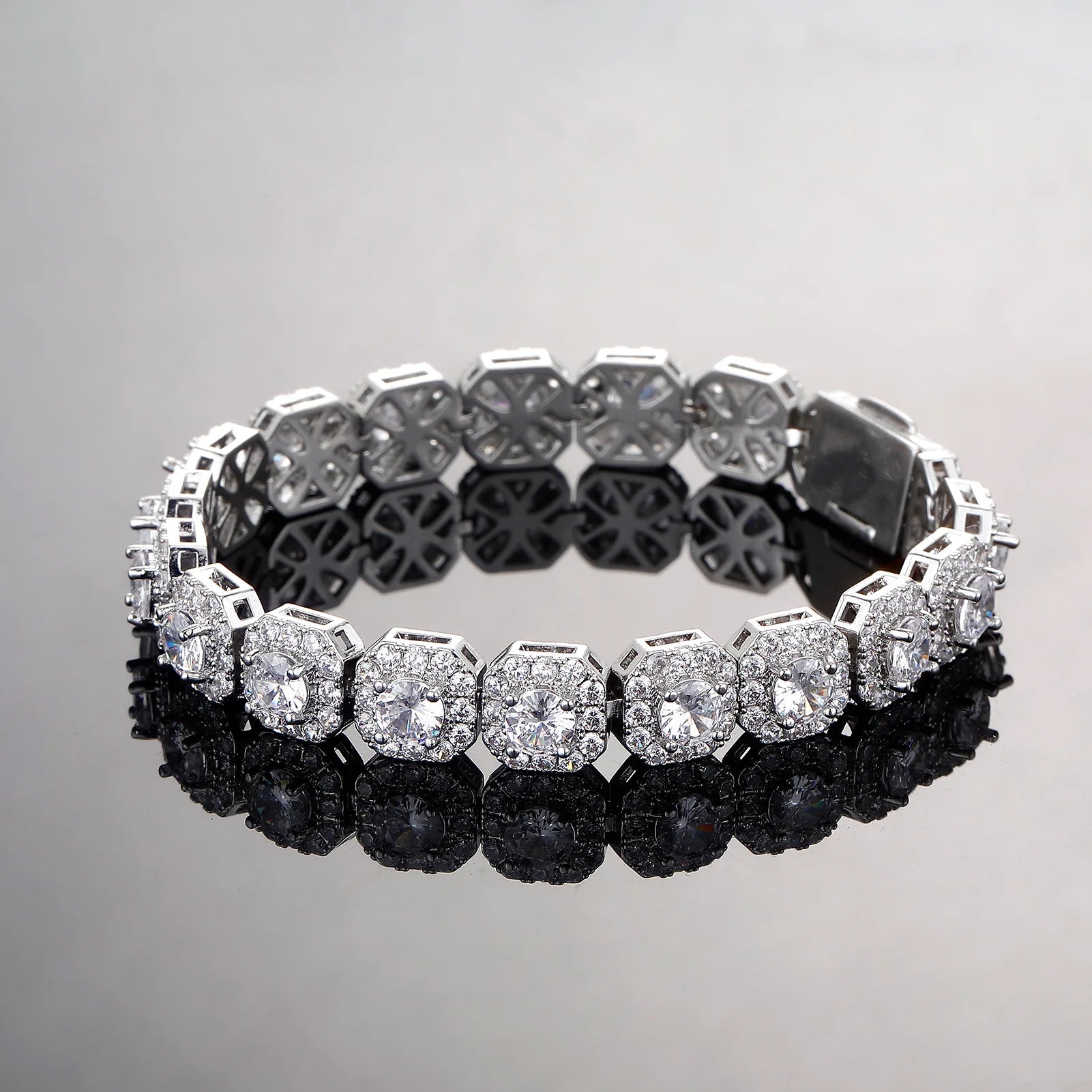 TOPGRILLZ 10mm Iced Out Full 5A Cubic Zirconia Square Charm Bracelet Bling CZ Tennis Chain With Box Clasp For Men Women Jewelry