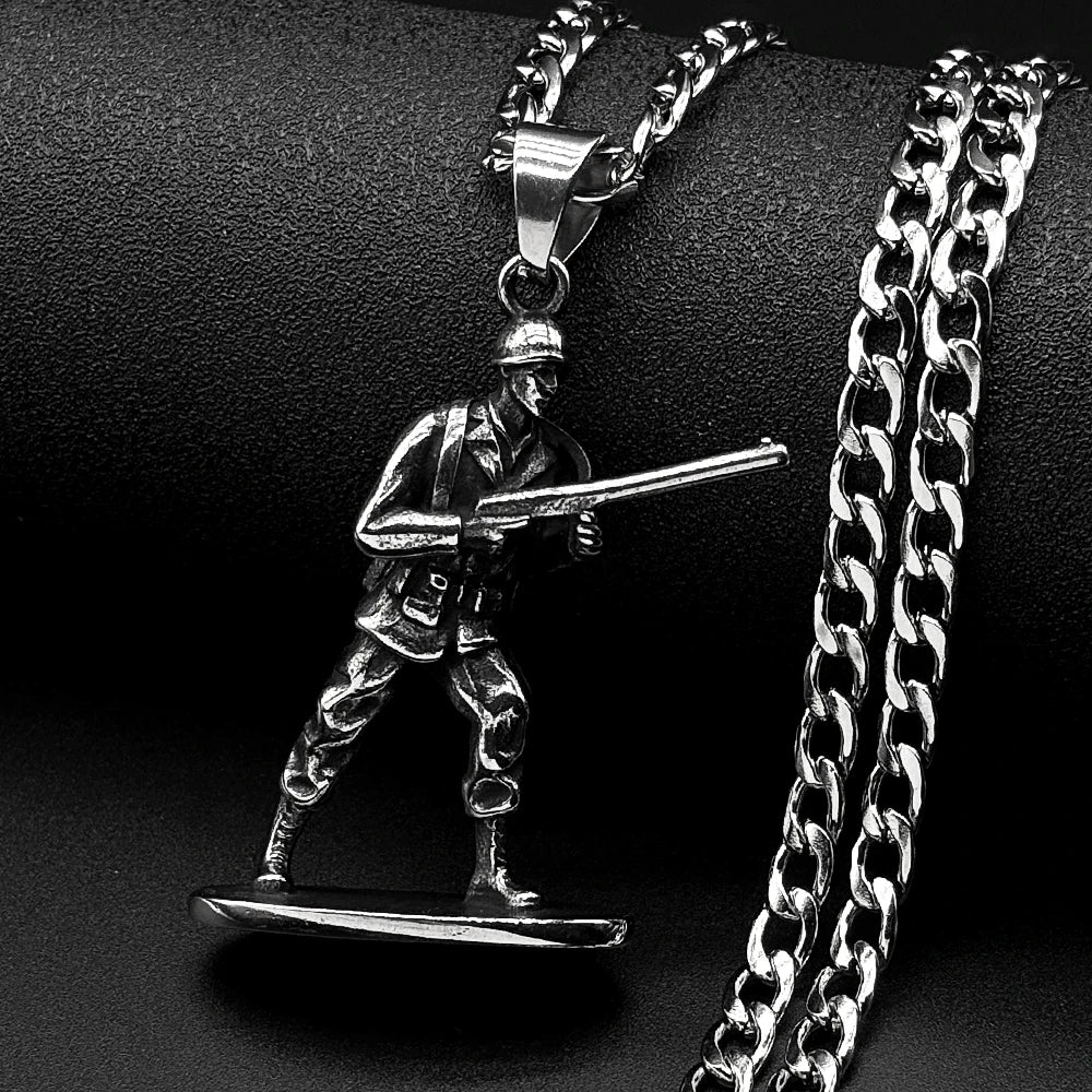 Army Soldier Rifle Pendant Necklace — Stainless Steel