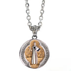 Vintage Titanium Steel Saint Benedict Pendants Exorcist Saint Plaque Prayer Text Cross Religious Necklace Talisman Jewelry