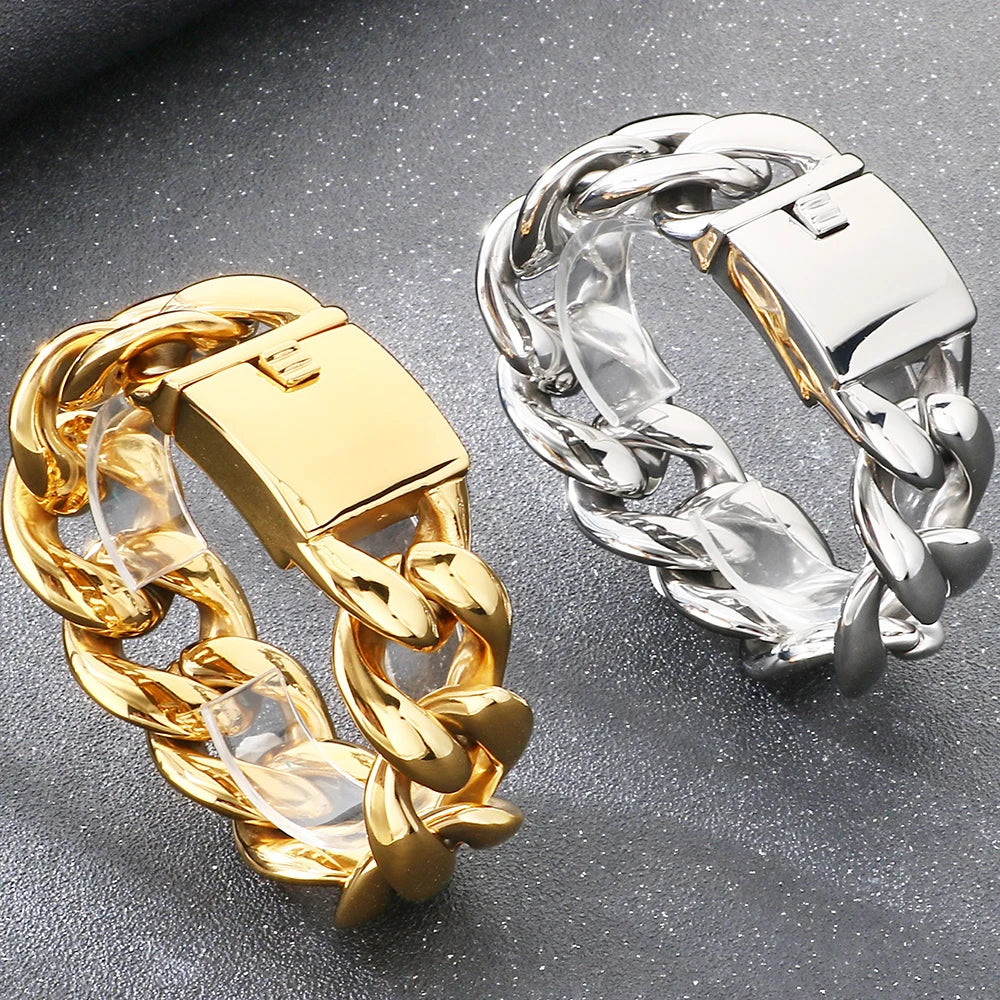 Luxury 30mm Cuban Link Chain Bracelet for Man Vacuum Plated Stainless Steel Men's Bracelets Hip Hop Heavy Duty Street