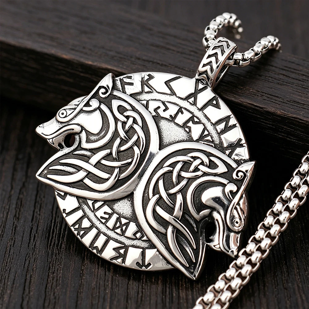 Stainless Steel Viking Fenrir Wolf Pendant Necklace Vintage Nordic Rune Men Jewelry Best Gift Wholesale Dropshipping