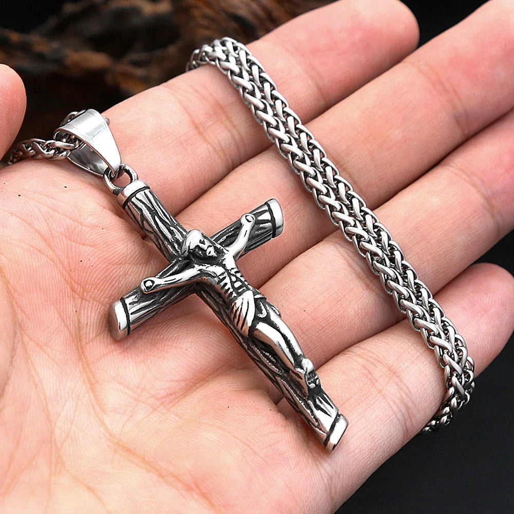 Cross Jesus Steel Pendant Vintage 316L Religious