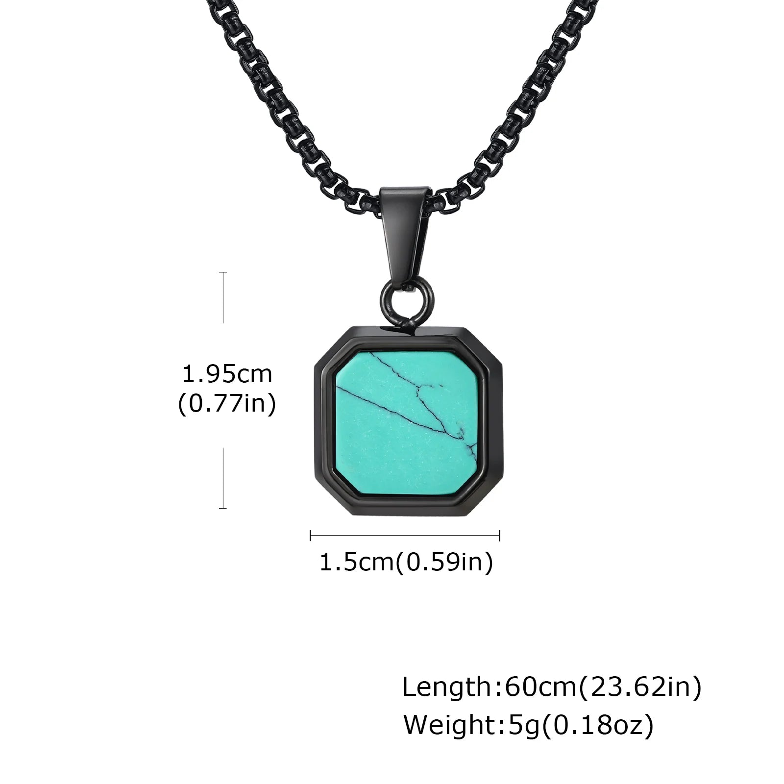 Fashion High Quality Natural Stone Square Pendant Stainless Steel Long Chain Necklace Trendy Simple Popular Jewelry for Men Gift