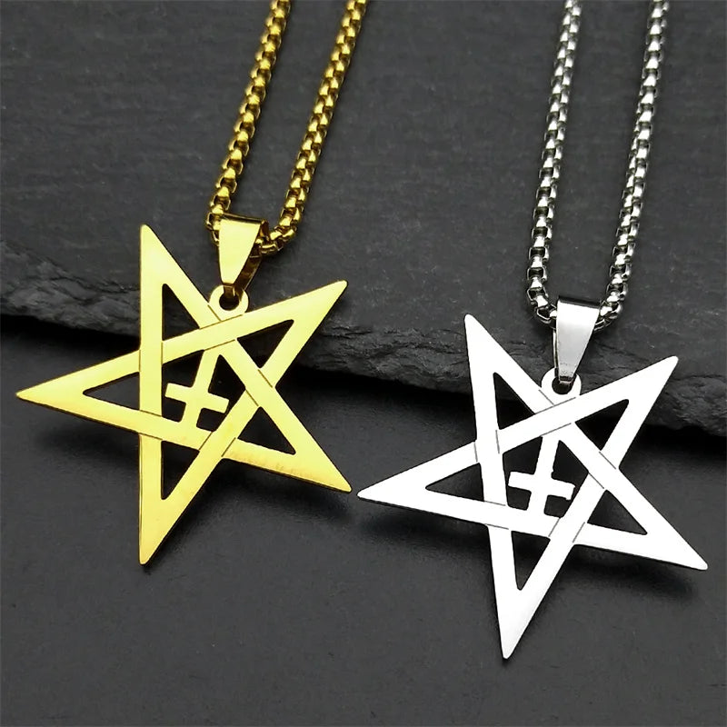 Gothic Inverted Pentacle Cross Pendant — SS