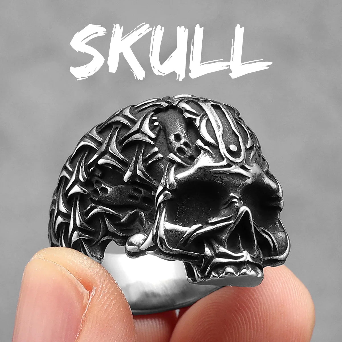 Flower Skull Ring Black — Stainless Steel